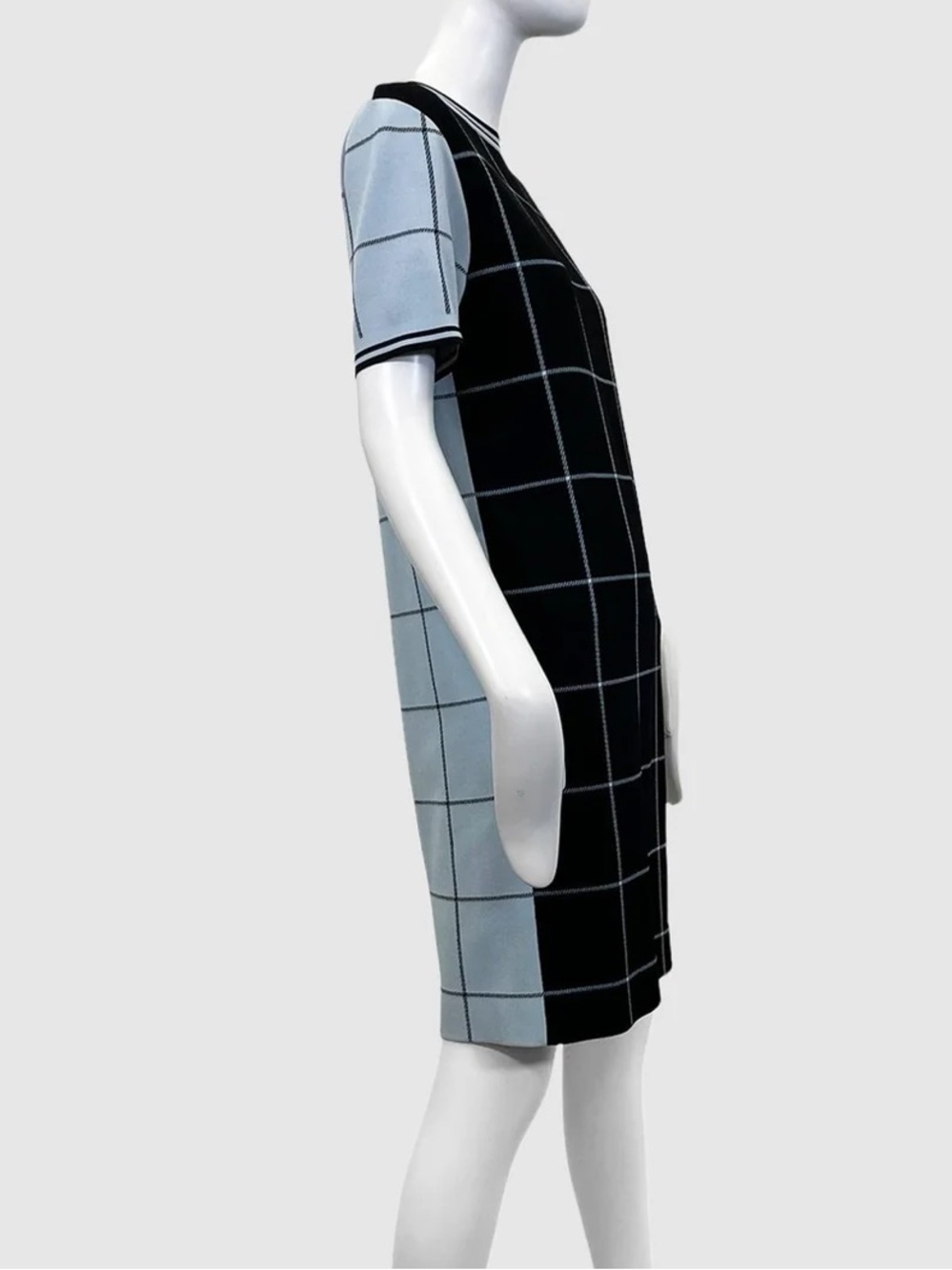 Marni poly knit checked color block blue black shift dress 46 /XL